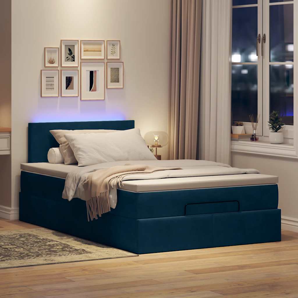 Otomanski krevet s madracem i LED tamnoplavi 120x190cm baršun