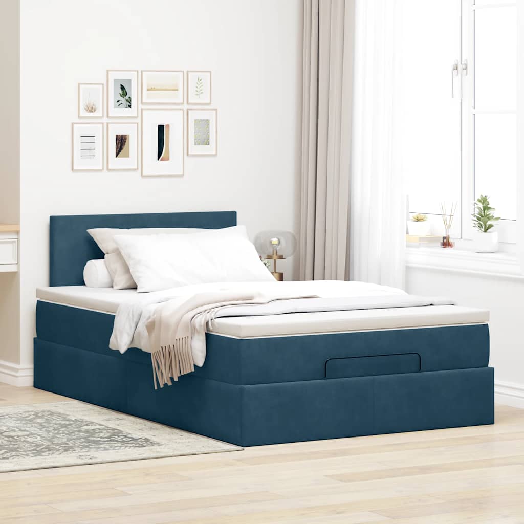 Otomanski krevet s madracem i LED tamnoplavi 120x190cm baršun