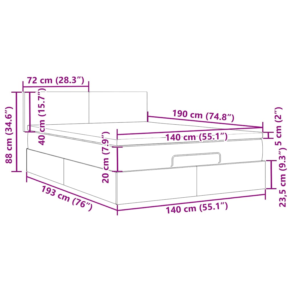 Otomanski krevet s madracem i LED 140x190 cm baršunasti