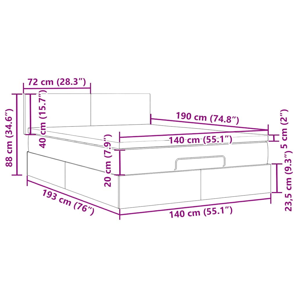 Otomanski krevet s madracem&LED crni 140x190 cm baršunasti