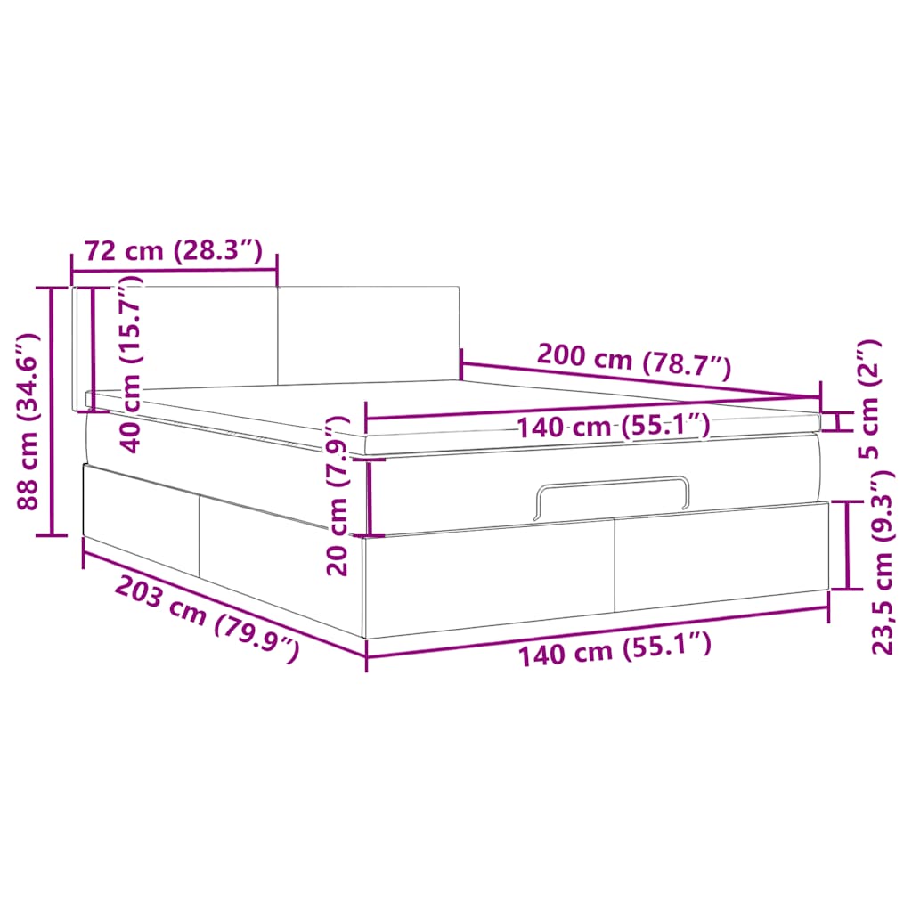 Otomanski krevet s madracem&LED tamnosivi 140x200 cm baršunasti