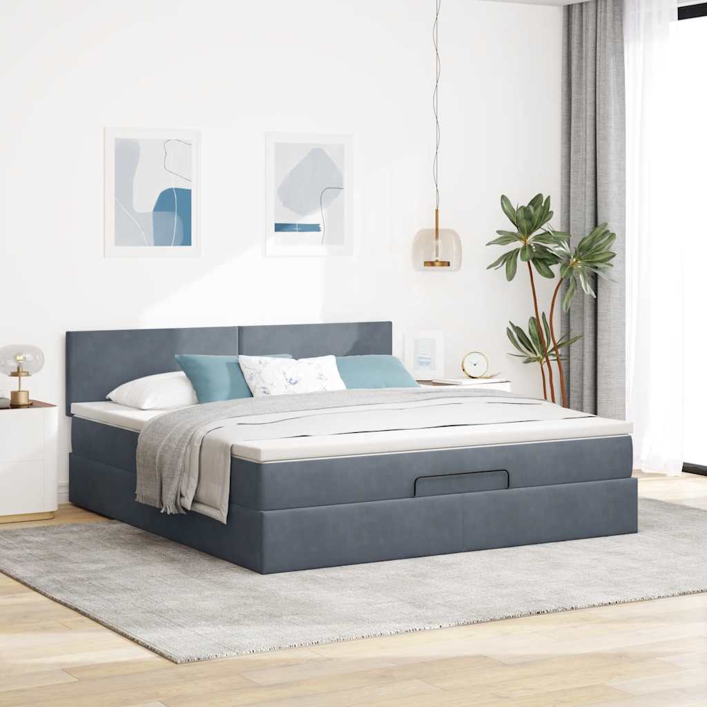 Ottoman krevet s madracem i LED diodama tamno sivi 160x200 cm baršun