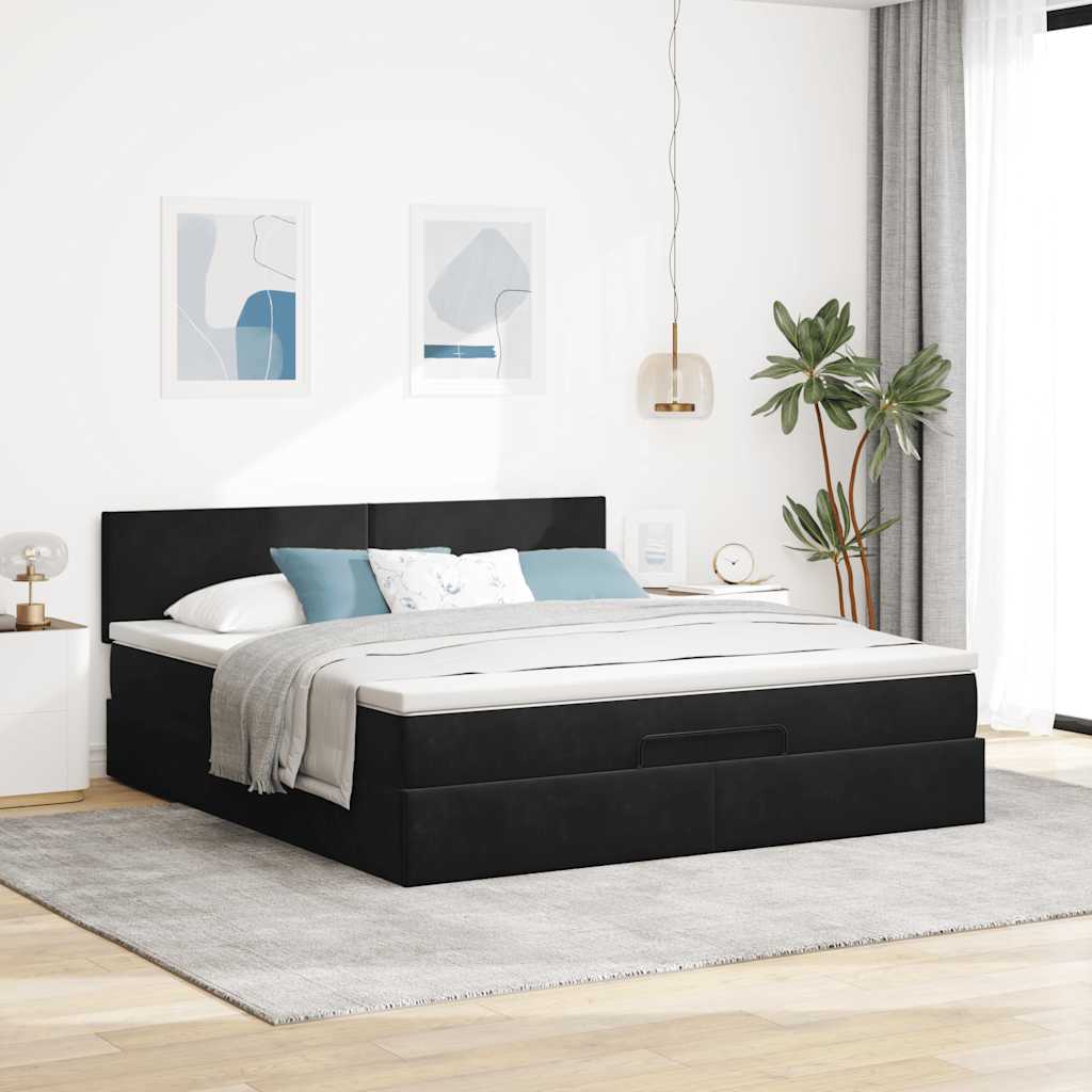 Otomanski krevet s madracem i LED crni 180x200cm baršunasti