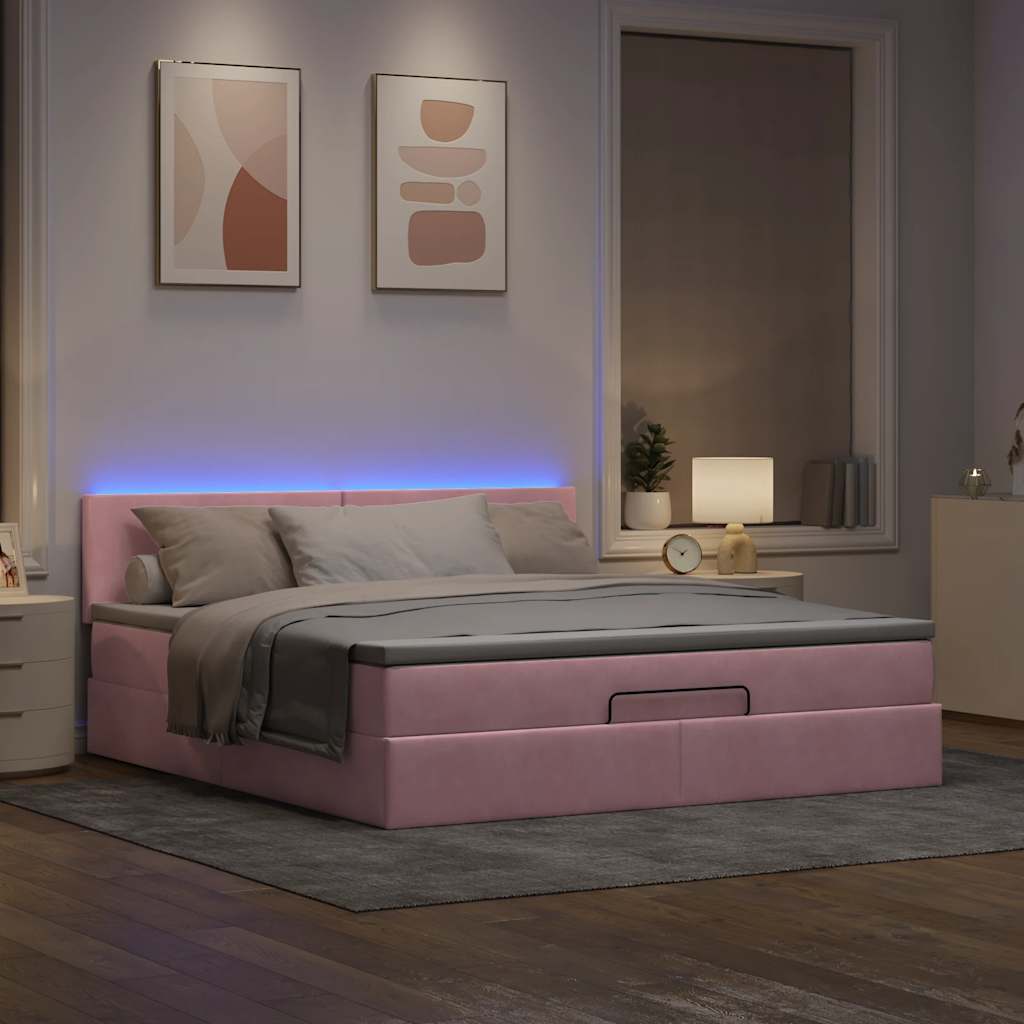 Otomanski krevet s madracem&LED ružičasti 180x200 cm baršunasti