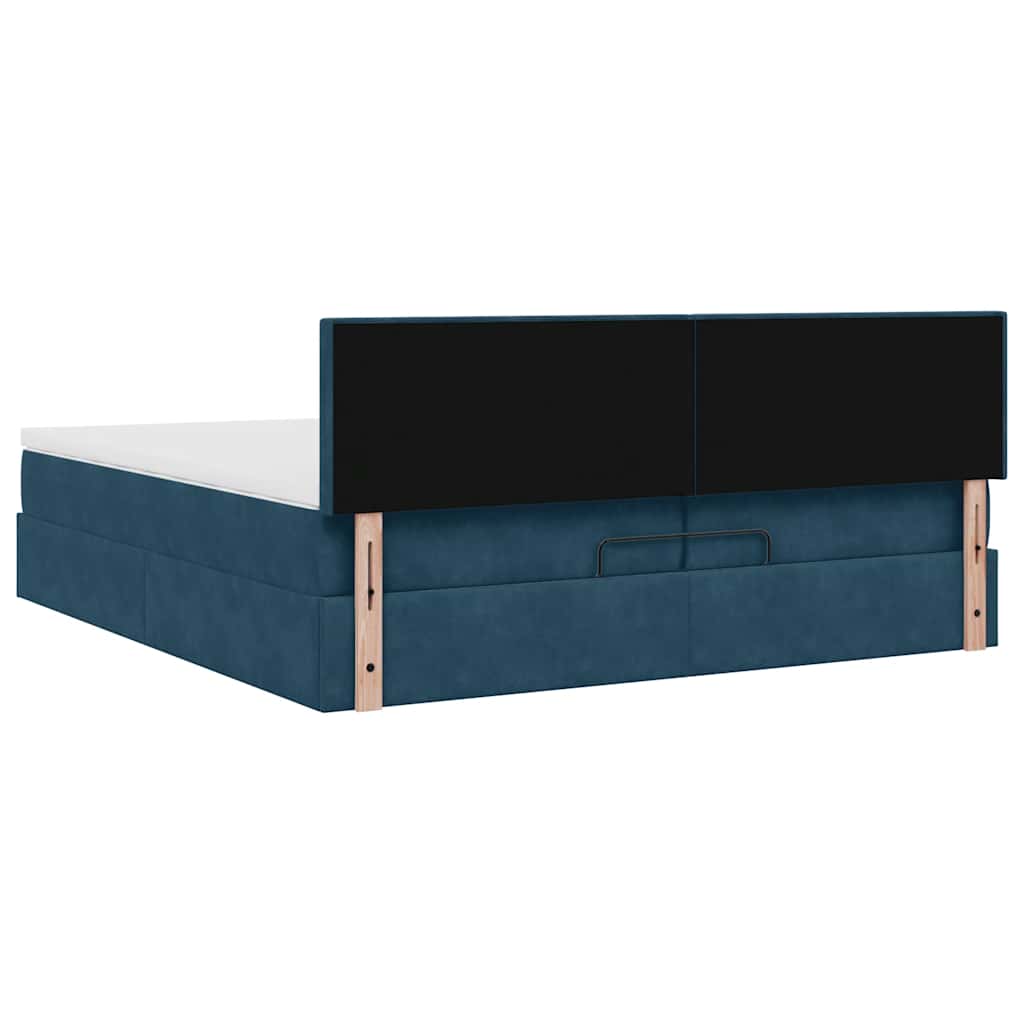 Otomanski okvir kreveta s madracima plavi 200x200cm baršunasti