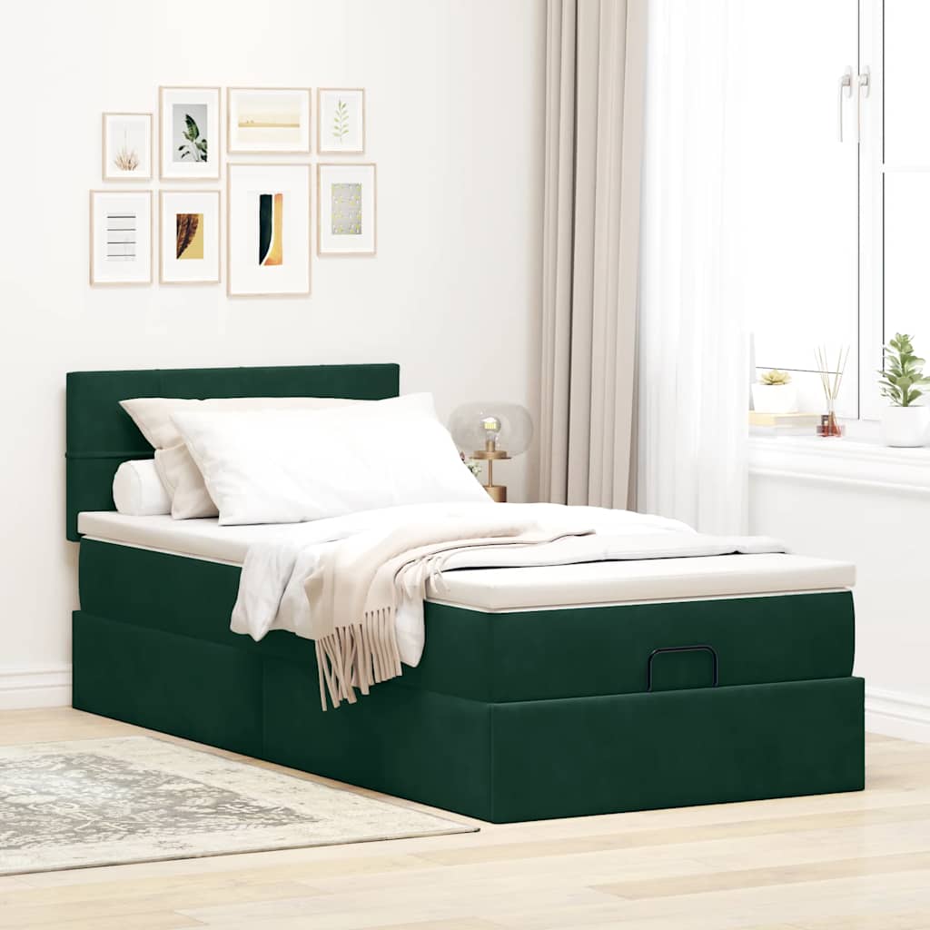 Otomanski krevet s madracem i LED tamnozeleni 80x200cm baršun