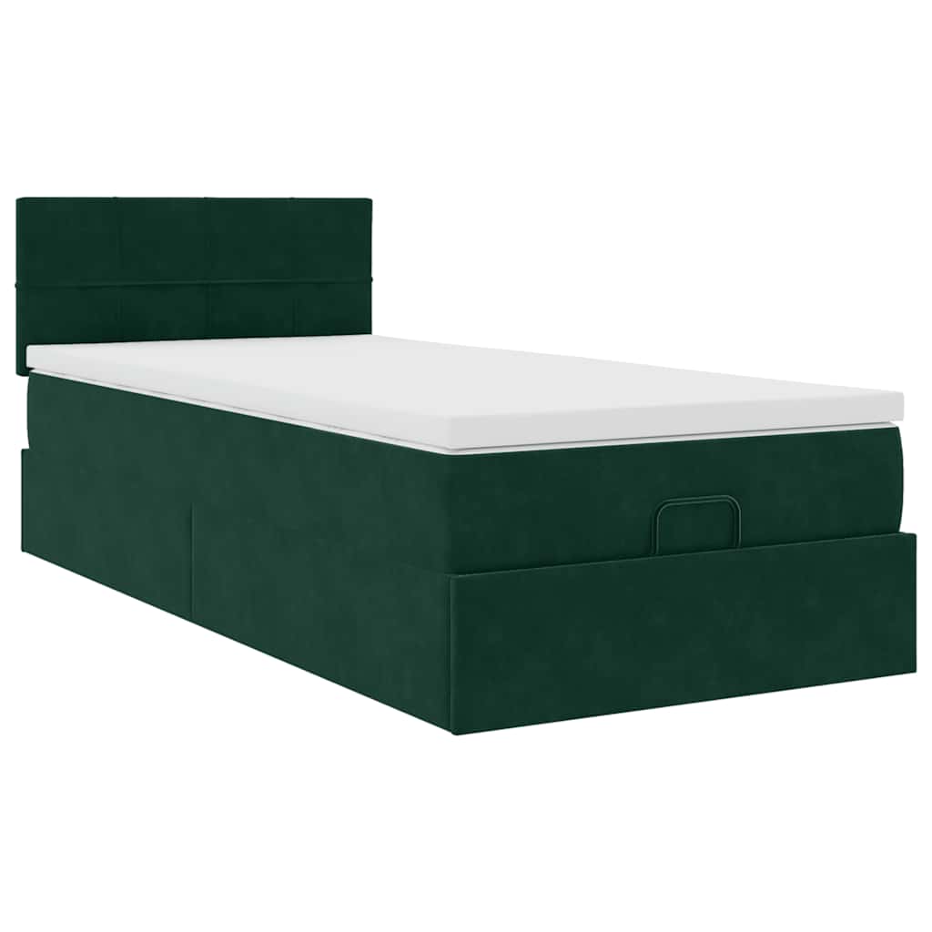 Otomanski krevet s madracem i LED tamnozeleni 80x200cm baršun