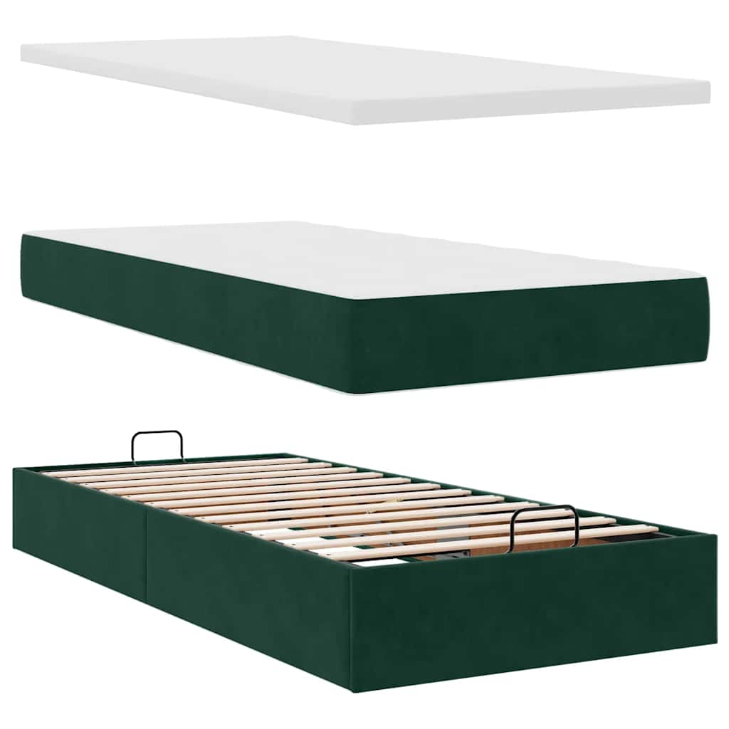 Otomanski krevet s madracem i LED tamnozeleni 80x200cm baršun
