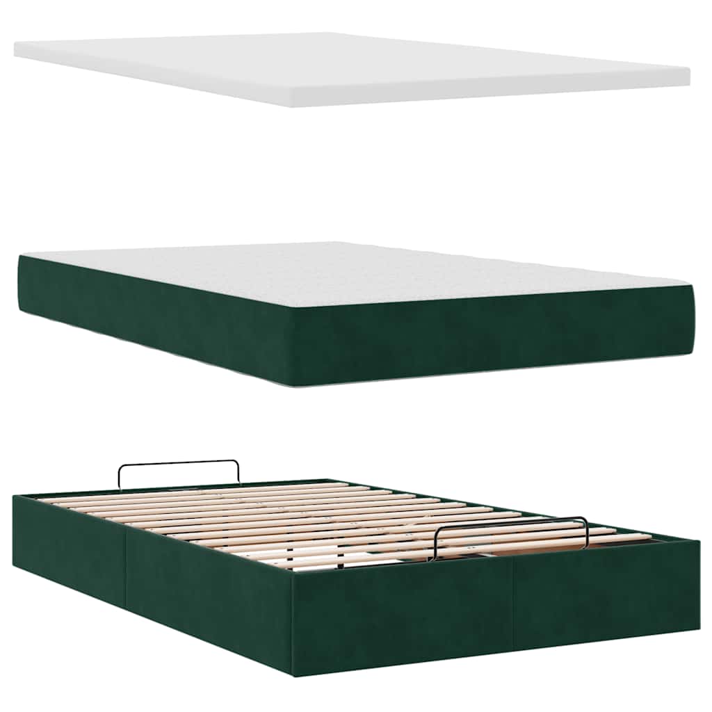 Otomanski krevet s madracem i LED tamnozeleni 120x190cm baršun