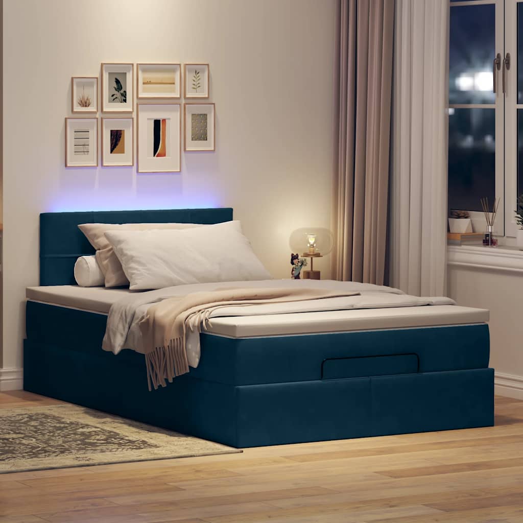 Otomanski krevet s madracem i LED tamnoplavi 120x190cm baršun
