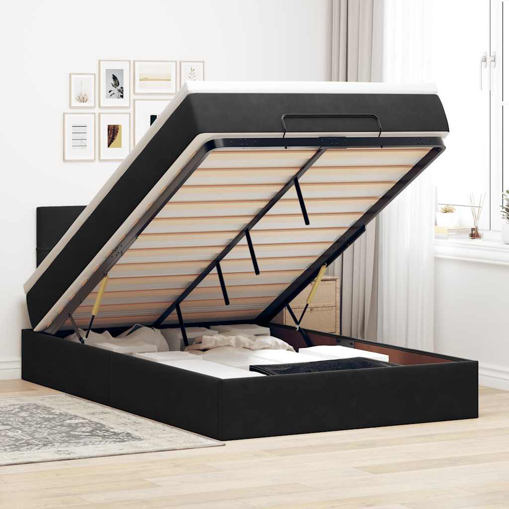 Otomanski krevet s madracem&LED crni 120x200cm baršunasti