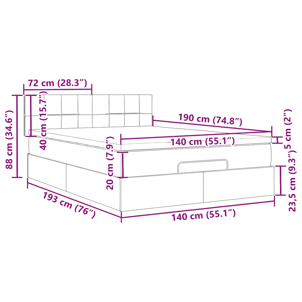 Otomanski krevet s madracem&LED tamnoplavi 140x190cm baršunasti