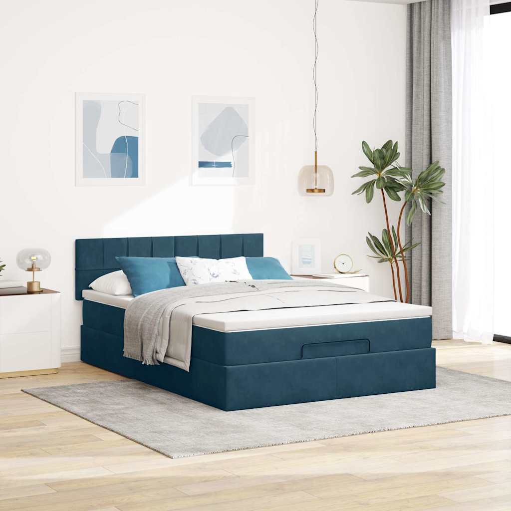 Otomanski krevet s madracem&LED tamnoplavi 140x190cm baršunasti