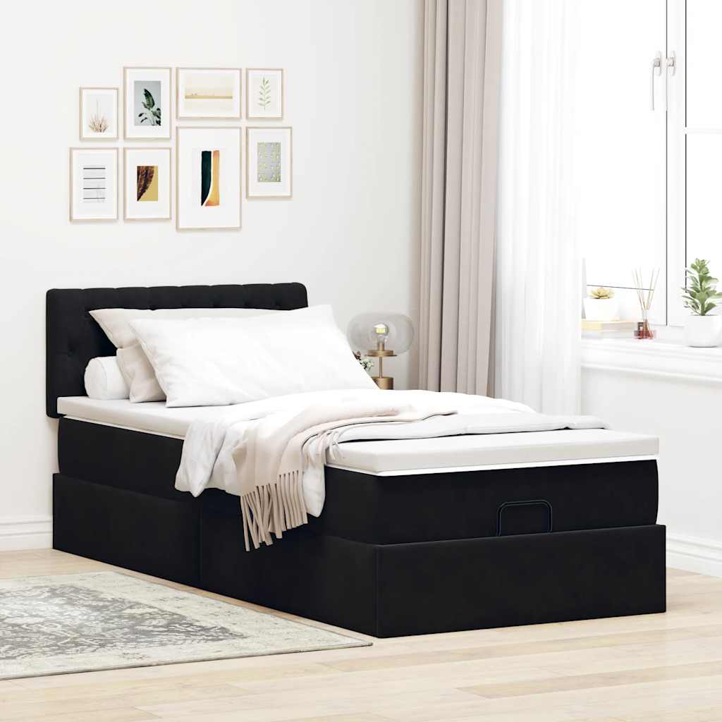 Otomanski krevet s madracem i LED crna 80x200cm baršun