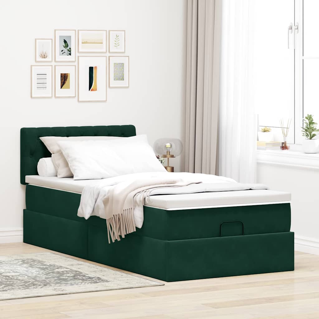 Otomanski krevet s madracem i LED tamnozeleni 80x200cm baršun