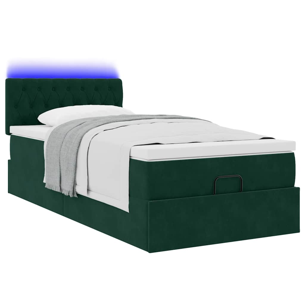 Otomanski krevet s madracem i LED tamnozeleni 80x200cm baršun