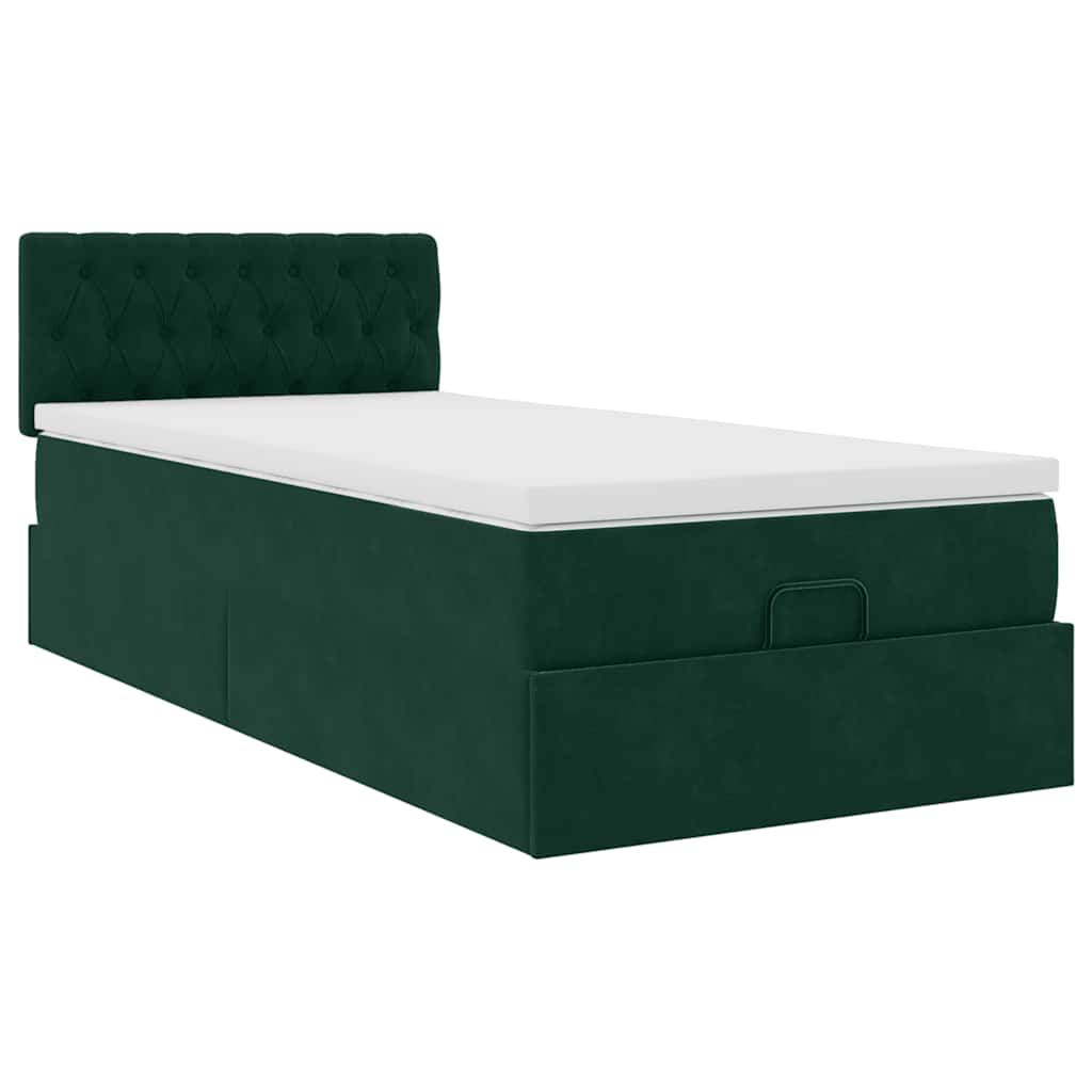 Otomanski krevet s madracem i LED tamnozeleni 80x200cm baršun