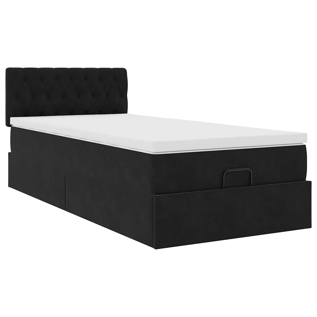 Otomanski okvir kreveta s madraca crni 90x200cm baršunasti