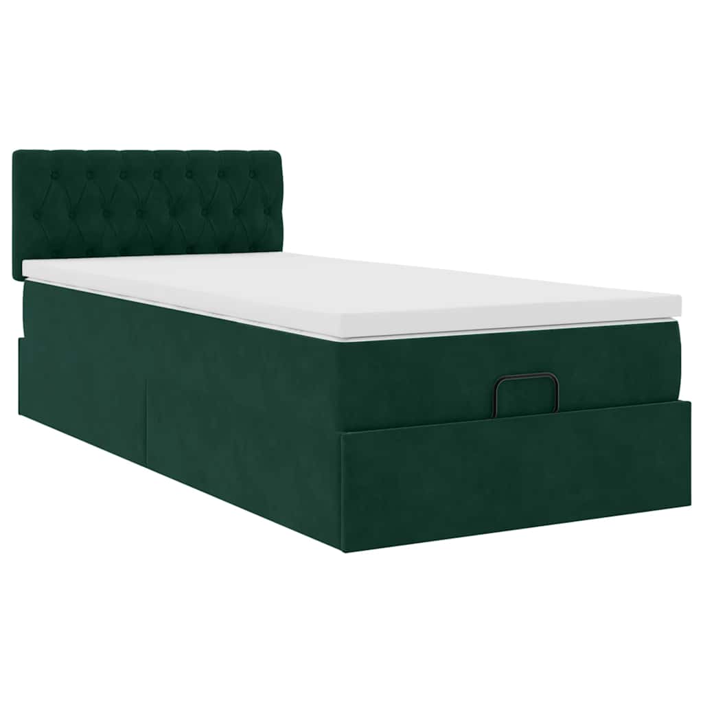 Otomanski krevet s madracem i LED tamnozeleni 90x200 cm baršun