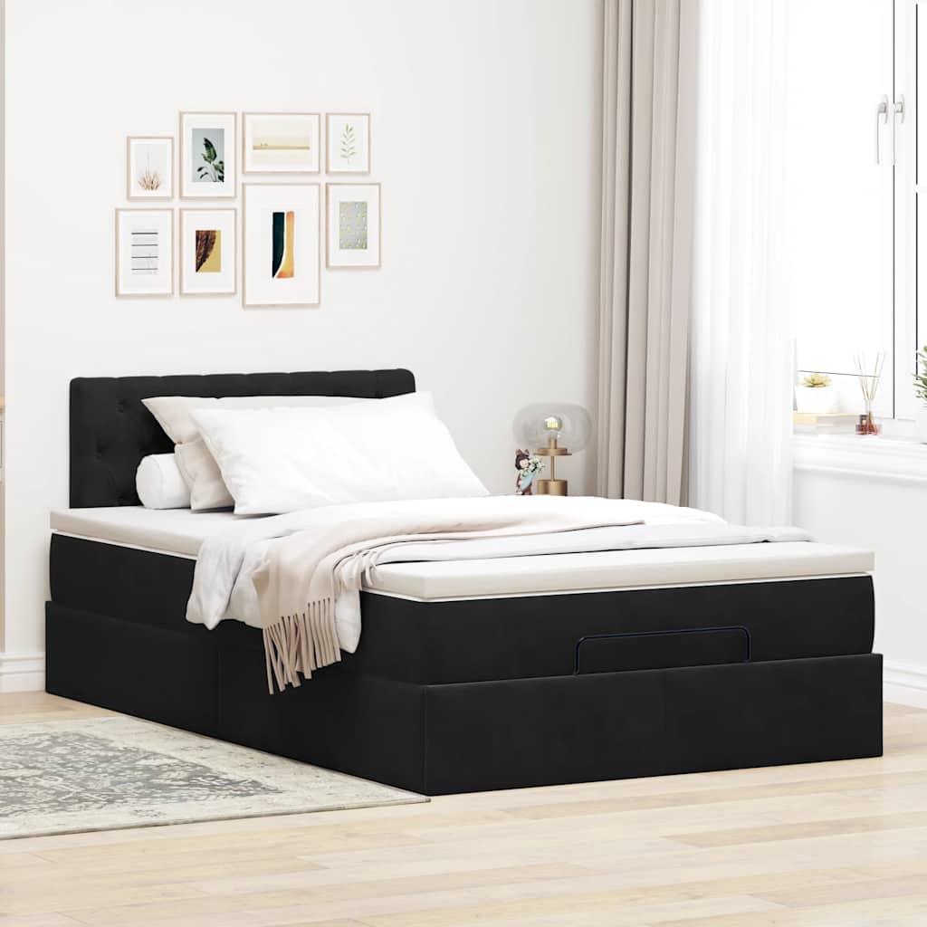 Otomanski krevet madracem i LED crna 120x190 cm baršun