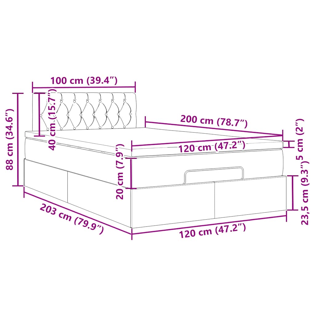 Otomanski krevet s madracem&LED crni 120x200cm baršunasti