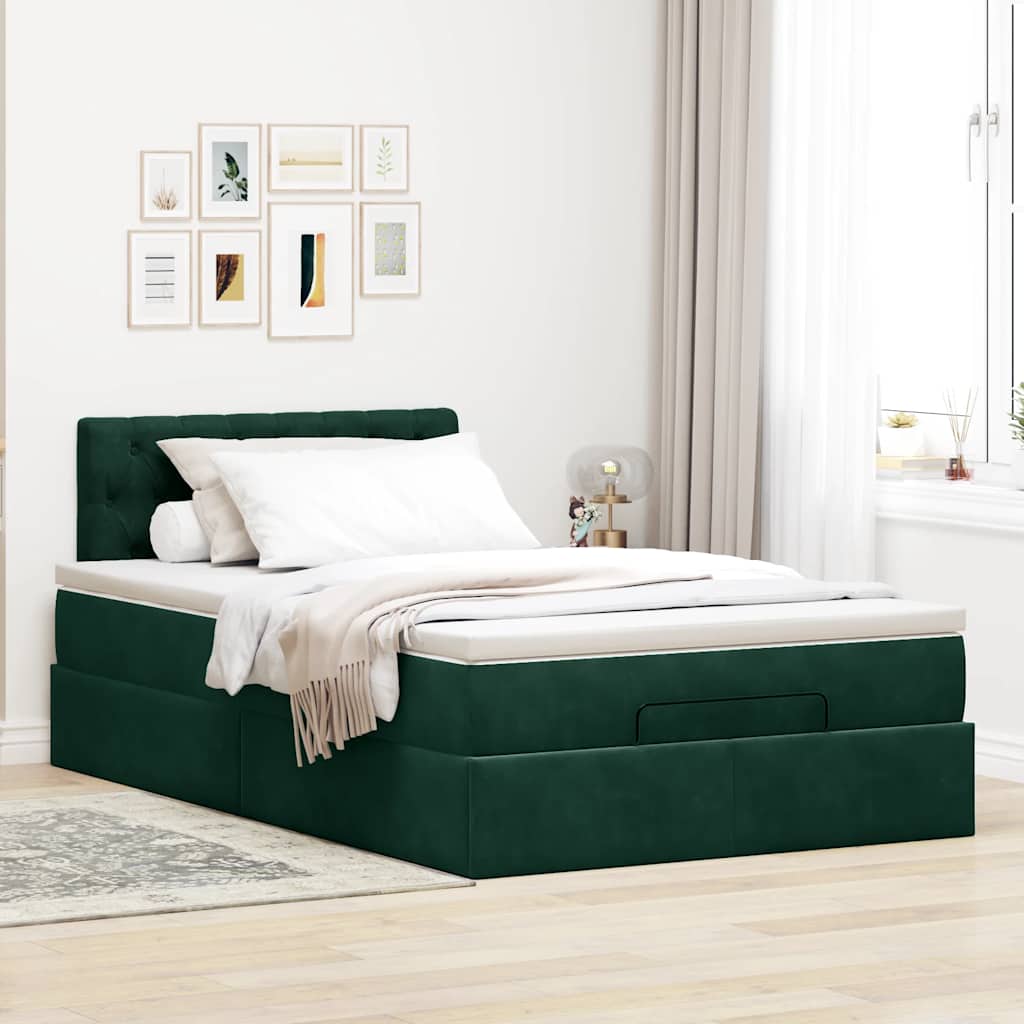 Otomanski krevet s madracem&LED tamnozeleni 120x200cm baršun