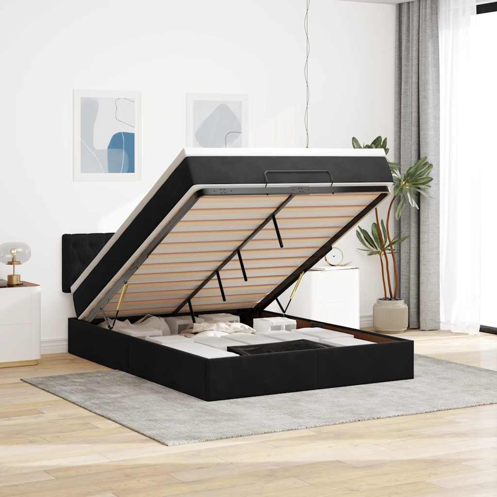 Otomanski krevet s madracem&LED crni 140x190 cm baršunasti