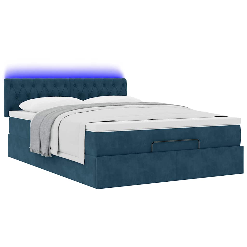 Otomanski krevet s madracem&LED tamnoplavi 140x190cm baršunasti