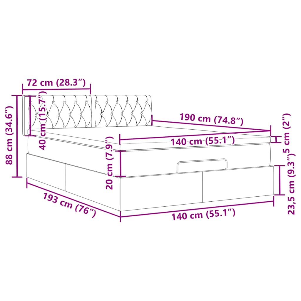 Otomanski krevet s madracem&LED ružičasti 140x190 cm baršunasti