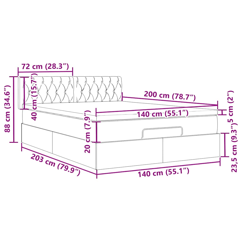 Otomanski krevet s madracem i LED 140x200 cm baršunasti