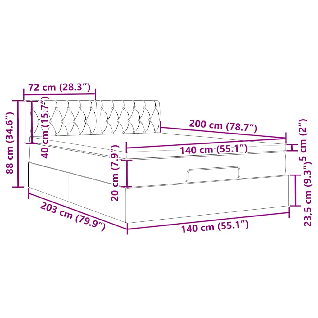 Otomanski krevet s madracem&LED tamnozeleni 140x200cm baršun