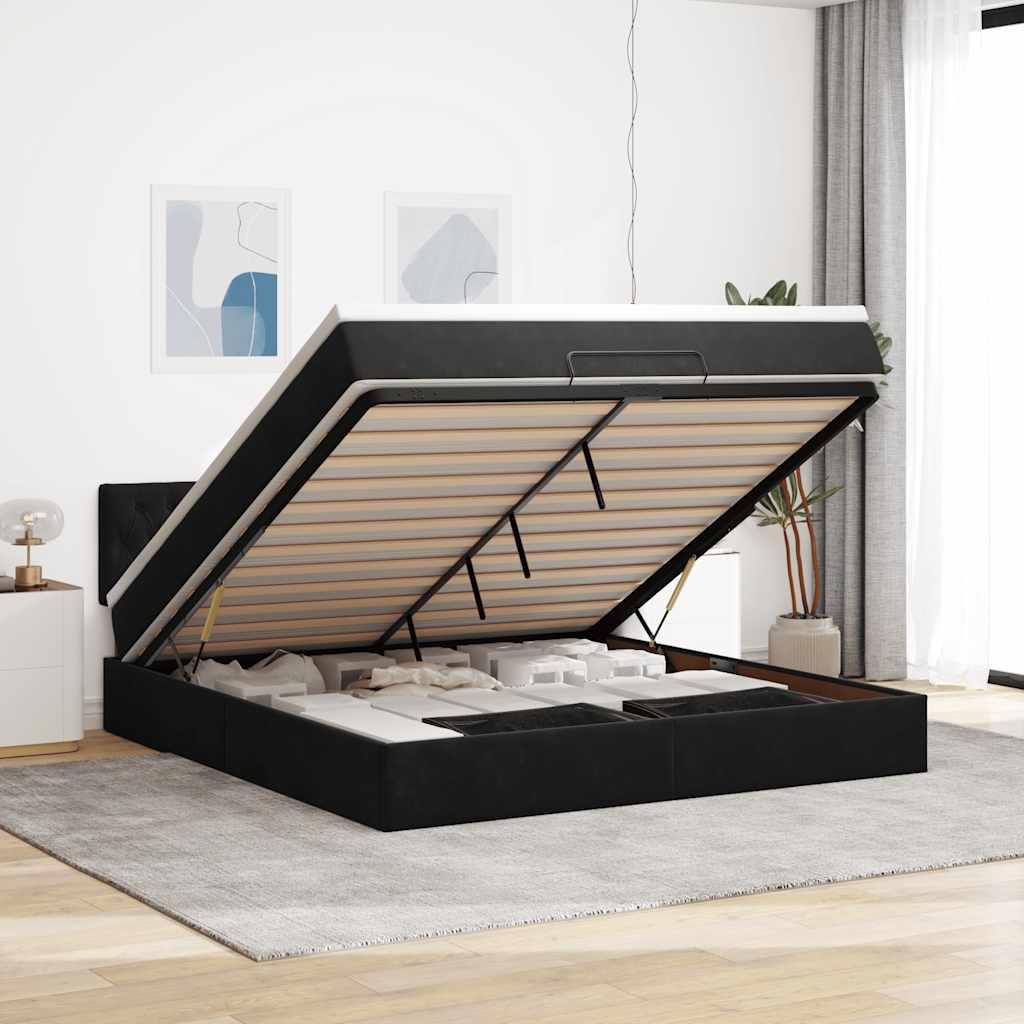 Otomanski krevet s madracem i LED crni 160x200cm baršunasti