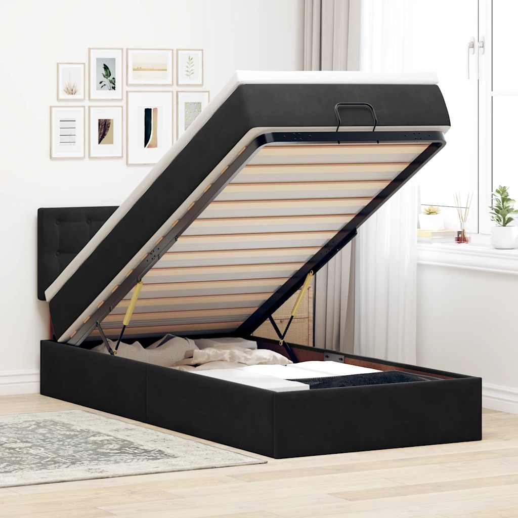 Otomanski krevet s madracem i LED crna 80x200cm baršun