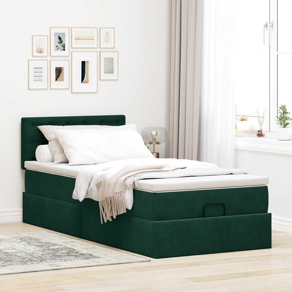 Otomanski krevet s madracem i LED tamnozeleni 80x200cm baršun