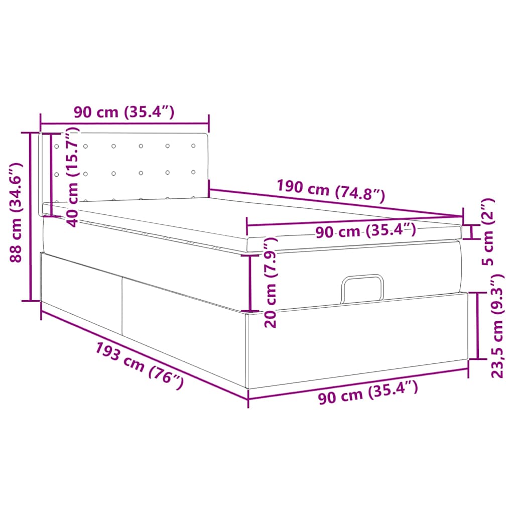 Otomanski okvir kreveta s madraca crni 90x190cm baršunasti