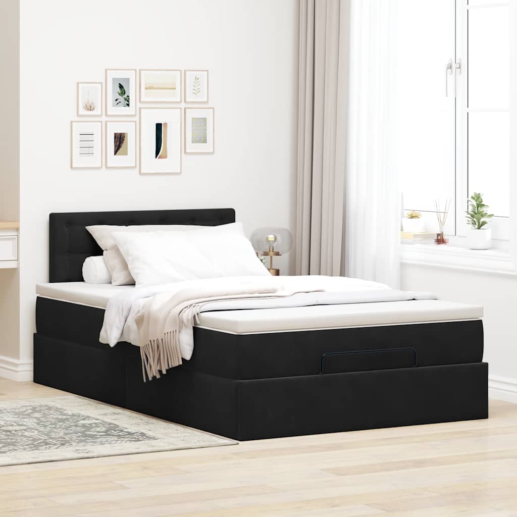 Otomanski krevet madracem i LED crna 120x190 cm baršun