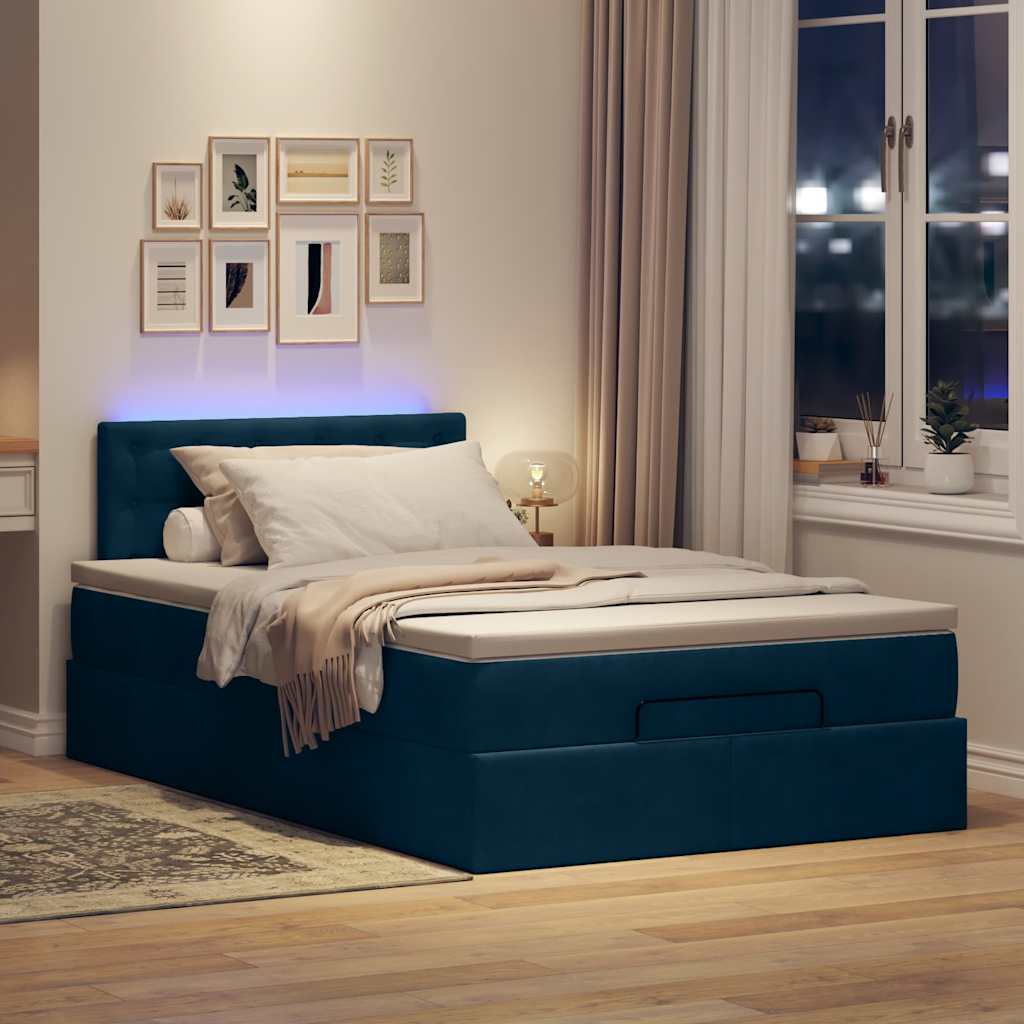 Otomanski krevet s madracem i LED tamnoplavi 120x190cm baršun