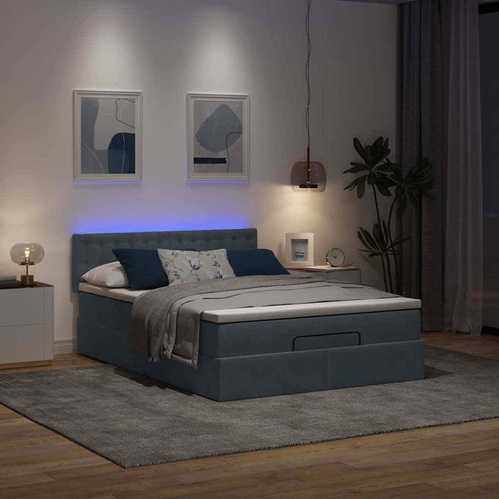 Otomanski krevet s madracem&LED tamnosivi 140x190 cm baršunasti