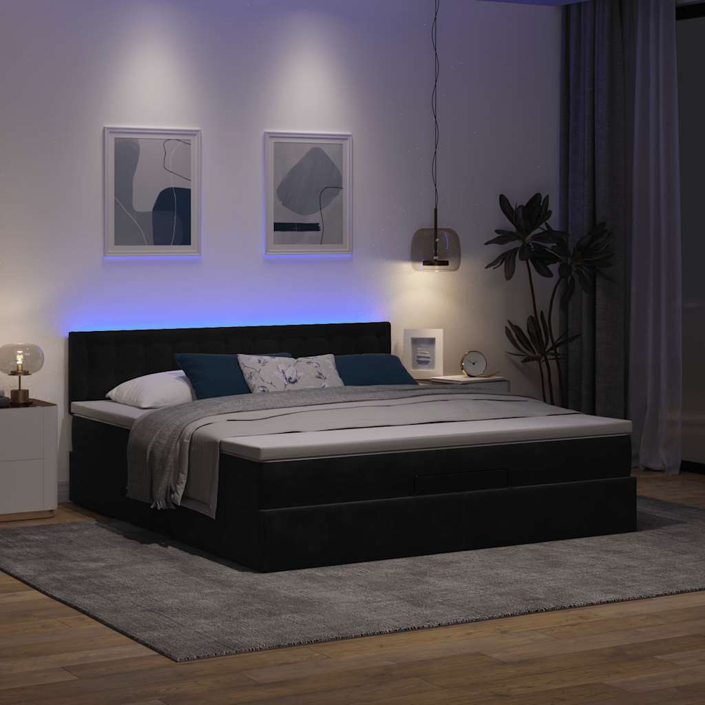 Otomanski krevet s madracem i LED crni 160x200cm baršunasti