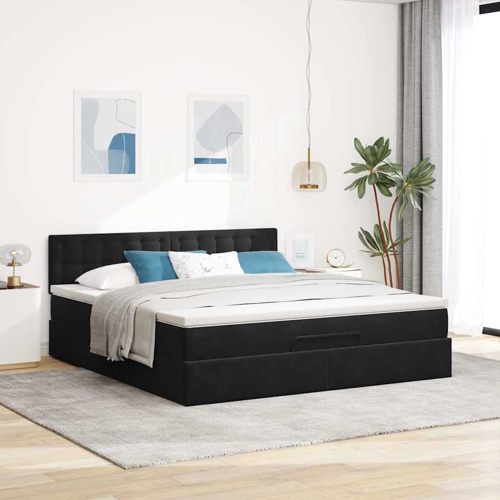 Otomanski krevet s madracem i LED crni 160x200cm baršunasti