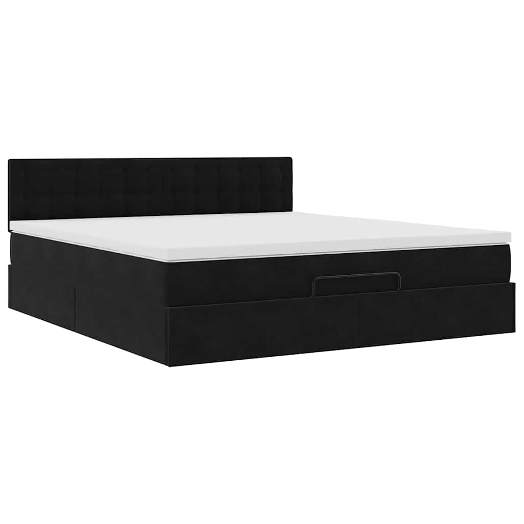 Otomanski krevet s madracem i LED crni 160x200cm baršunasti
