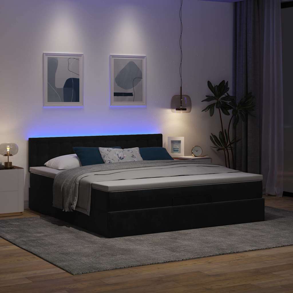 Otomanski krevet s madracem i LED crni 180x200cm baršunasti