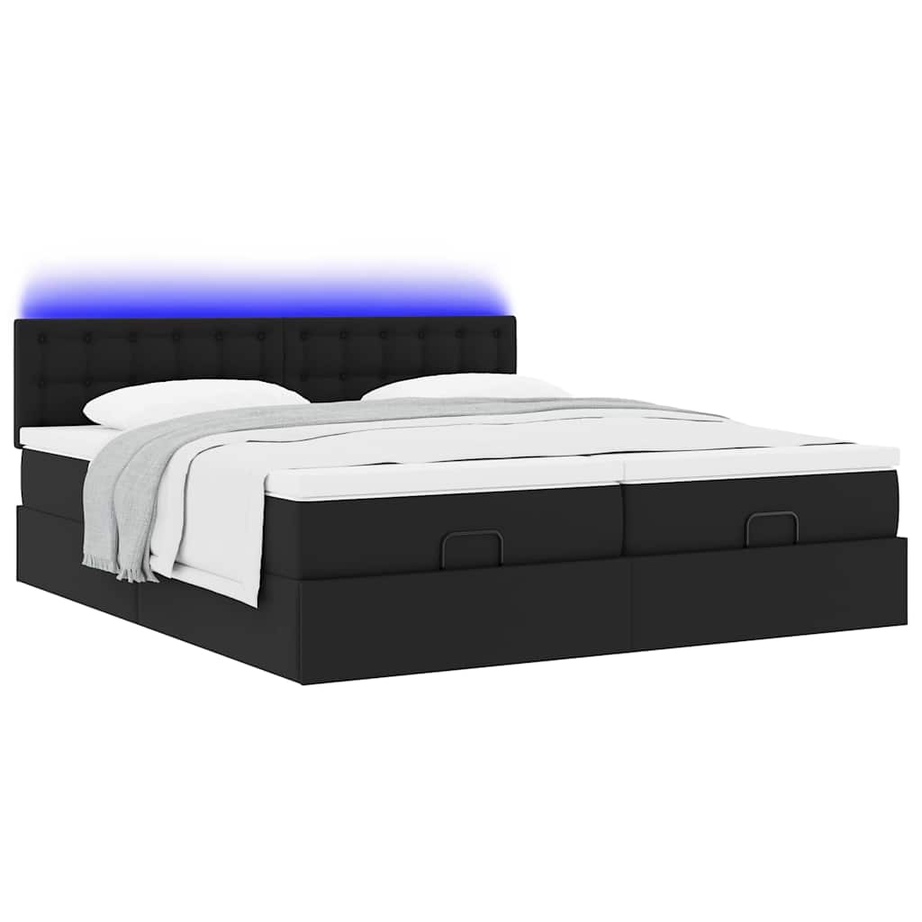 Otomanski krevet s madracima i LED crni 160x200cm umjetna koža