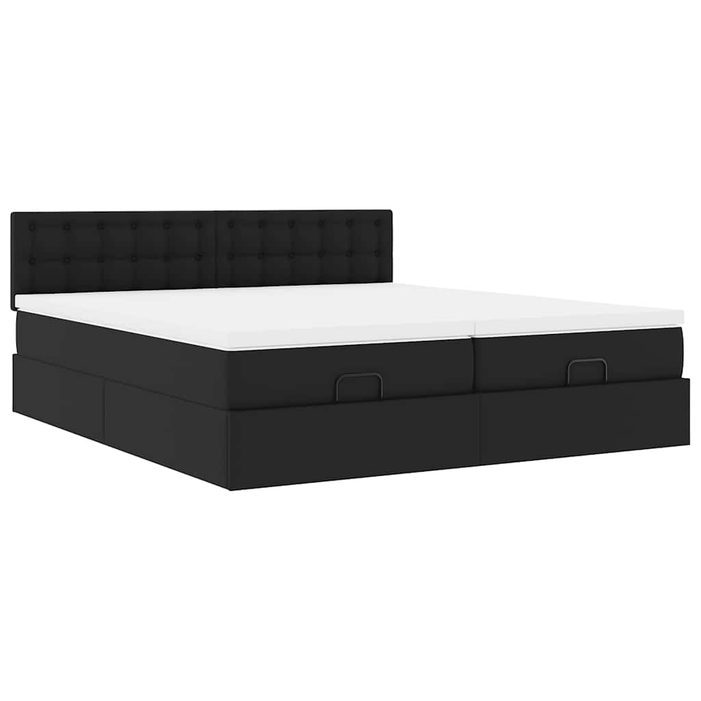 Otomanski krevet s madracima i LED crni 160x200cm umjetna koža
