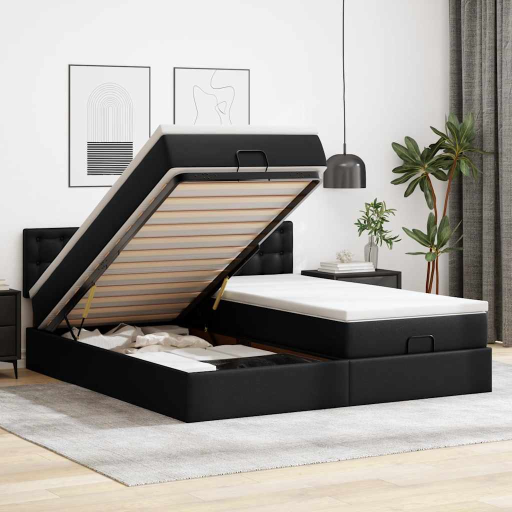 Otomanski krevet s madracima i LED crni 160x200cm umjetna koža
