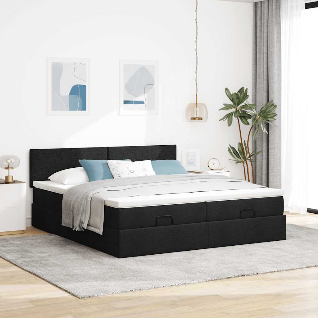 Okvir kreveta s madracima crni 160x200cm od tkanine