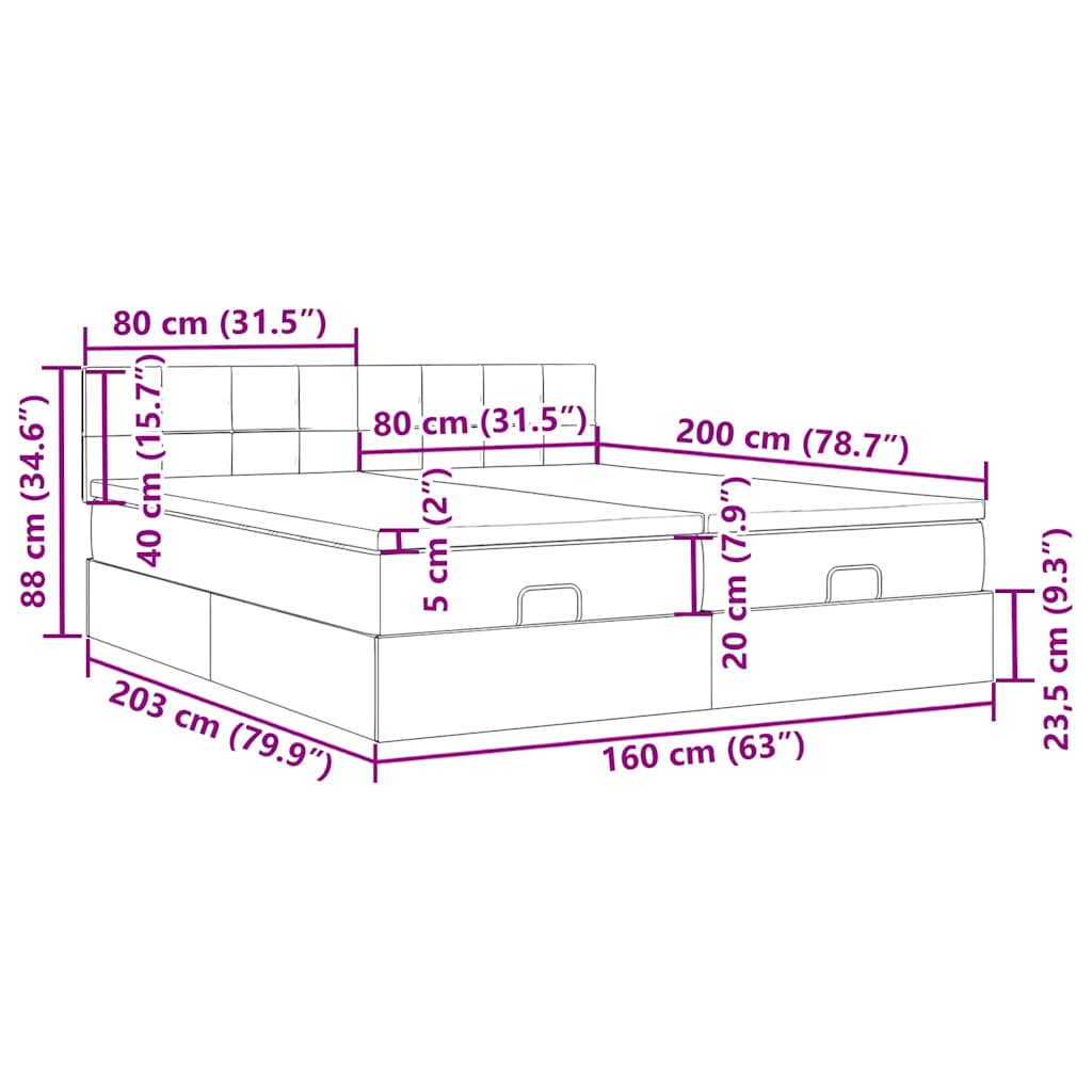 Ottoman krevet s madracima i LED diodama plavi 160x200 cm tkanina
