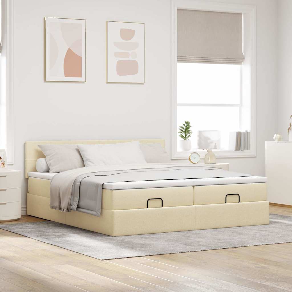 Otomanski okvir kreveta s madracima krem 180x200cm od tkanine