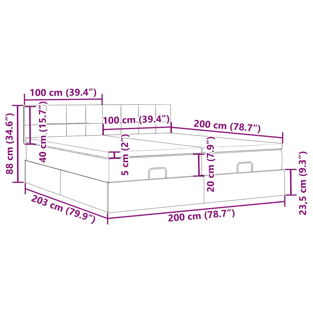 Okvir kreveta s madracima svijetlosivi 200x200cm od tkanine