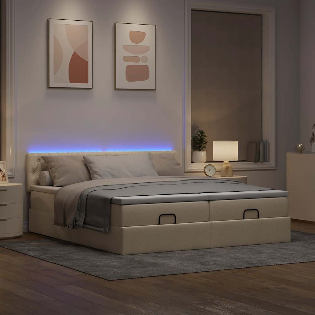Otomanski okvir kreveta s madracima krem 160x200cm od tkanine